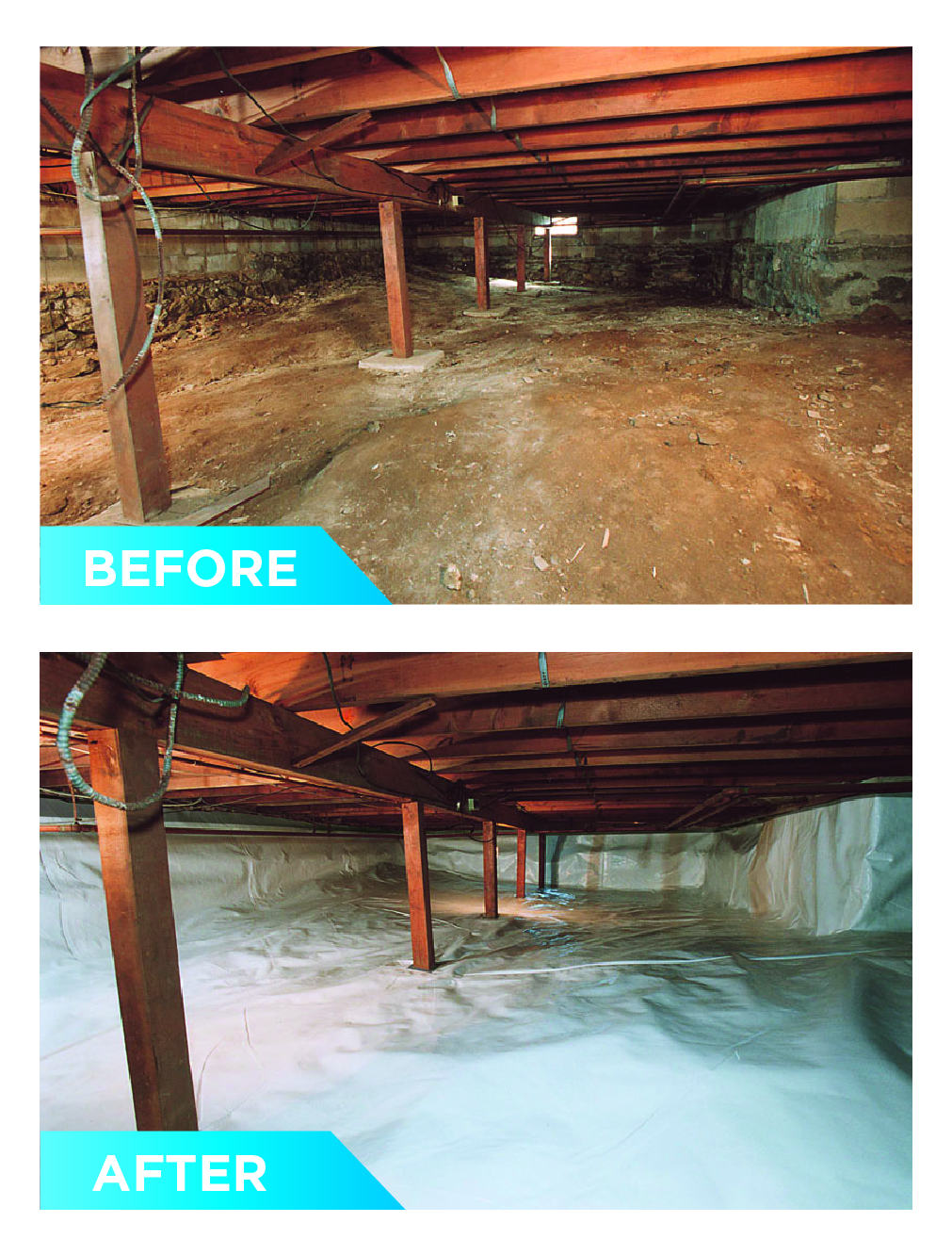 image showing the before and after crawl space encapsulation service